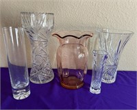 Cut Glass Vase, Pink Vase, Pressed Glass Vase +