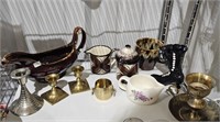 Mid Century Pottery & Ceramics, Brass Candlesticks