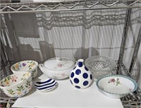 Porcelain Tureen, Polka Dot Vase, Lusterware Bowl