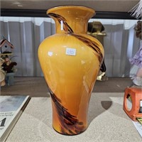 Large Hand Blown Amber & Yellow Art Glass Vase