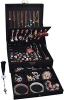 $36  Black Lockable Jewelry Box  3 Layers  Large