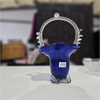 Hand Crafted Romanian Cobalt Art Glass Basket