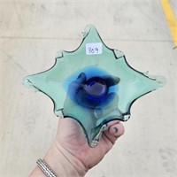 Murano Blown Art Glass Candy Dish Blues & Greens