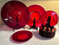 Cranberry Glass Dishes - 15 Total Various Sizes