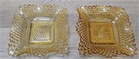 (2) Amber Quilted Ashtrays 4"