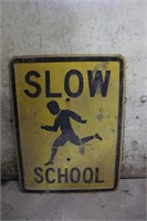 Vintage Porcelain Slow School Sign