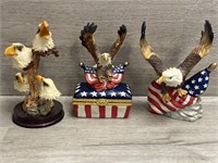(3) USA Patriotic Eagle Figurines