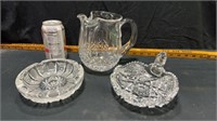 Crystal pitcher, ashtray & tray