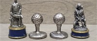 (4) Pewter Chess Pieces 2 Golf 2 Civil War Related