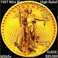 1907 Wire Rim HR $20 Gold Double Eagle GEM BU+