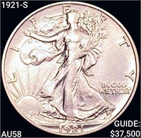 1921-S Walking Liberty Half Dollar CHOICE AU