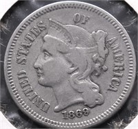 1869 3 CENT PIECE VF