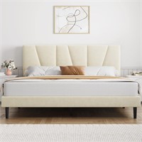 $130  Molblly Full Bed Frame  Wooden  Beige