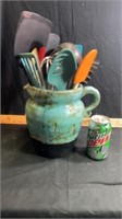 Pottery utensil holder & utensils