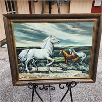 Horse Painting Signed Oil on Canvas