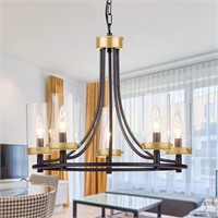 Wagon Wheel Chandelier  5 Lights  Black and Gold