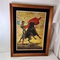 Matador w Bull Painting Signed