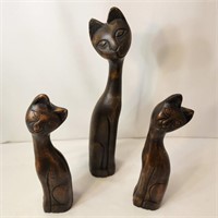 Vtg Wood Cat Set of 3