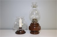 Wood/Glass Candlestick & Oil Lamp