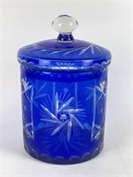 Cobalt Cut to Clear Biscuit Jar