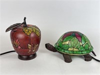 Turtle & Apple Stained Glass Style Lamps