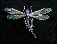 PLIQUE-A-JOUR DRAGONFLY BROOCH IN STERLING SILVER
