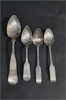GROUPING OF FOUR EARLY AMERICAN SILVER SPOONS