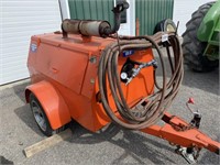 mobile air compressor, gas, blows some oil