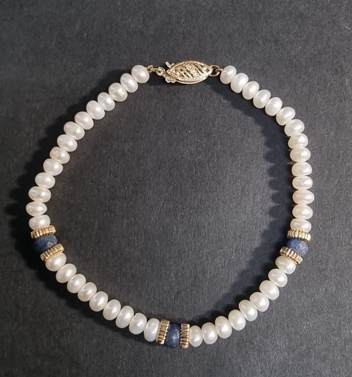 14K GOLD PEARL & SAPPHIRE BRACELET