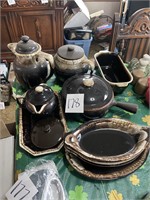 large lot brown drip stoneware