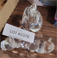CLEAR GLASS CATERPILLAR AND TULIP PAPERWEIGHTS