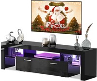 Modern TV Console W/Drawers, High Gloss Black