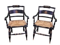 2 Decorated Hitchcock Chairs with Woven Seats