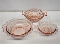 3 Pink Depression Glass Serving Bowls