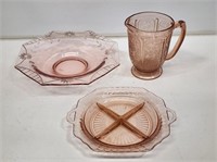 3 Pieces of Pink Depression Glass