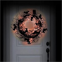 26 Inch Black Halloween Wreath Light up, Black