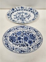 (2) 16" Blue and White China Serving Platters