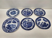 6 Blue and White China Divided Dinner Plates