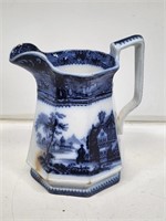 Early Flow Blue Ironstone Pitcher Damaged