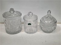 3 Crystal Biscuit Jars and Candy Dish