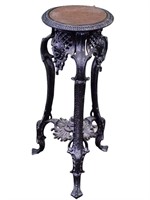 Ornate Cast Iron Plant Stand with Wooden Top