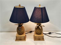 2 Small Wooden Pineapple Table Lamps
