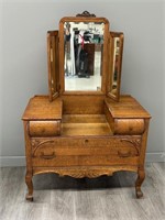 Antique Oak Vanity Dresser w/ Mirror