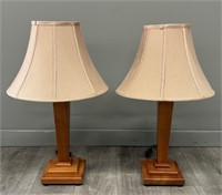 Pair of Wood Table Lamps w/ Shades