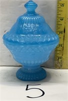 Vintage Degenhart Blue Opaque Glass Compote C