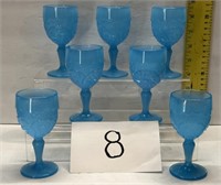 (7) vintage Milky blue diamond hobstar wine glass