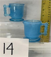 Vtg degenhart blue glass cream / sugar set