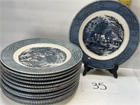 (13) pc currier & Ives plates - some chips