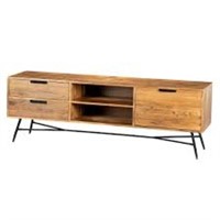 Roomy Wooden Media Console with Slanted Metal
