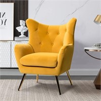 Emile Mustard Armchair with Solid Wood Legs